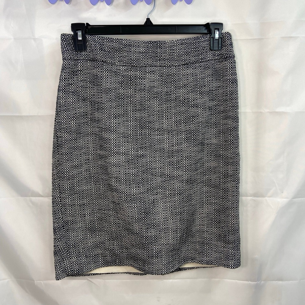 Ann Taylor LOFT women's black cream tweed cotton stretch business attire skirt 8